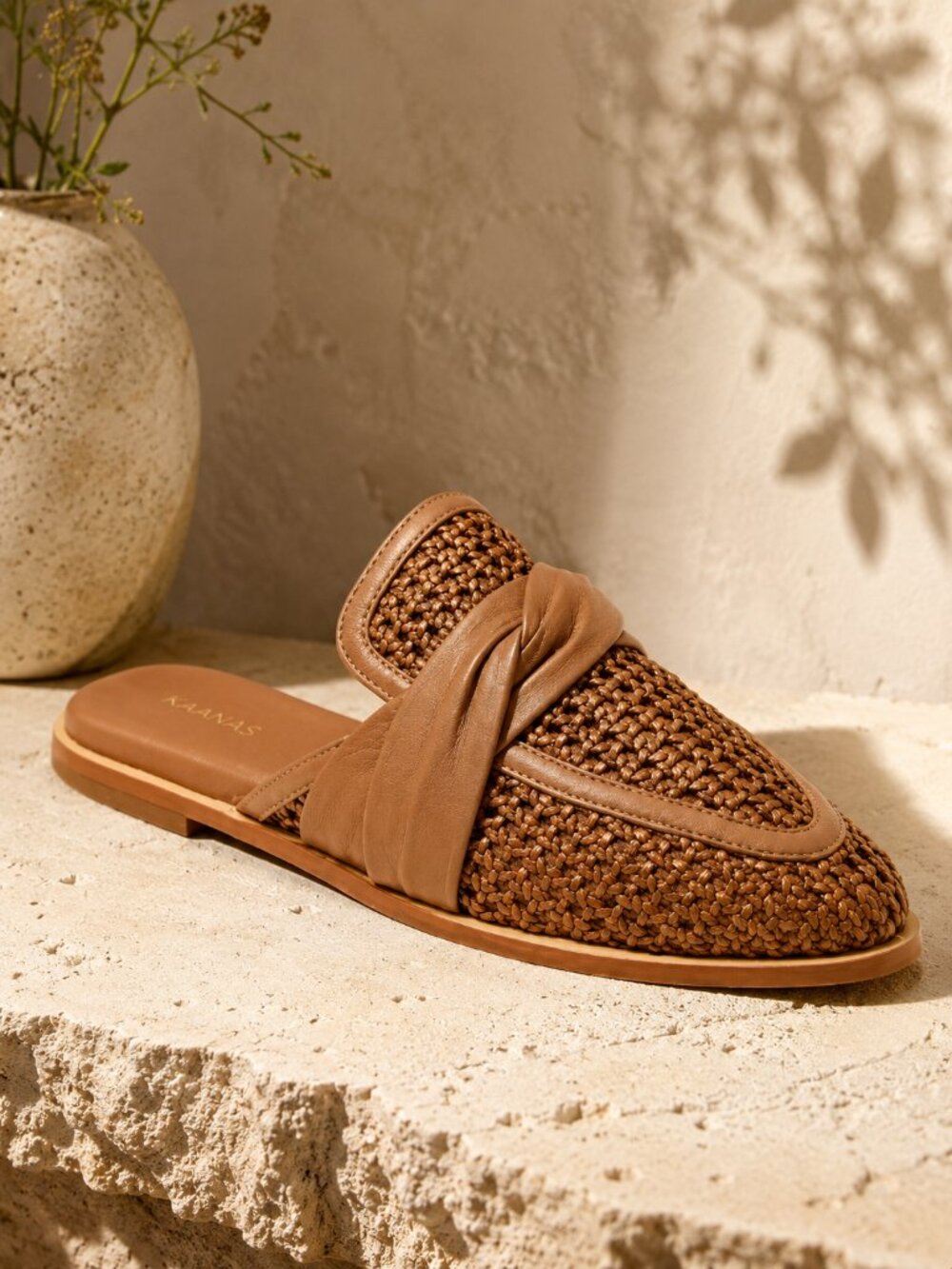 Anthropologie KAANAS Miles Honey Woven Leather Slide Loafers NEW NWT